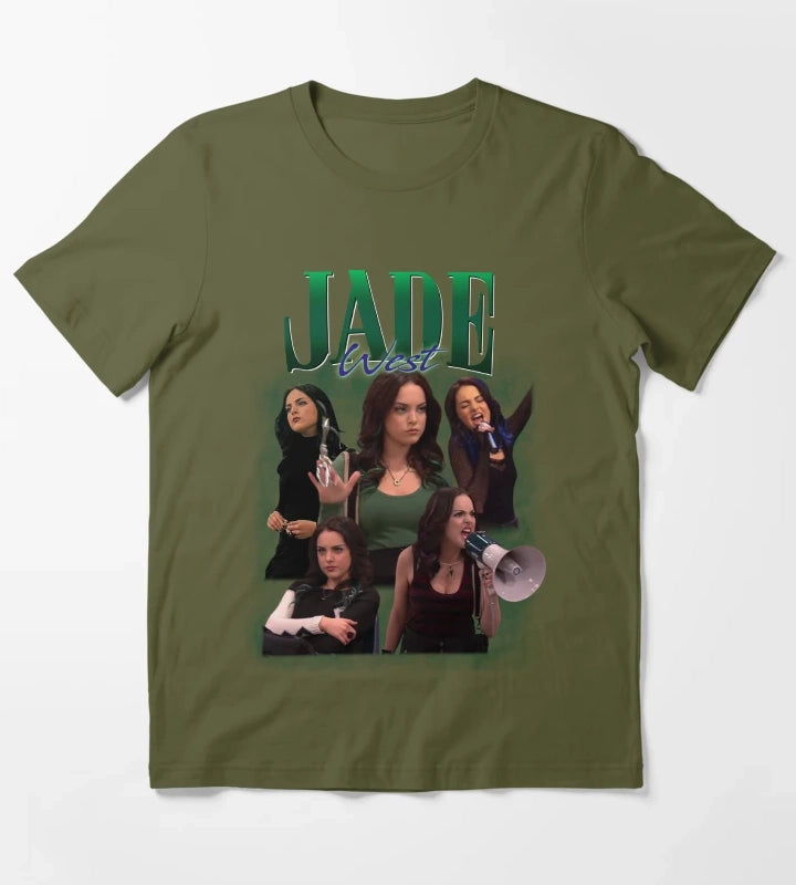 Jade West Retro Homage Design T-Shirt Olive Green