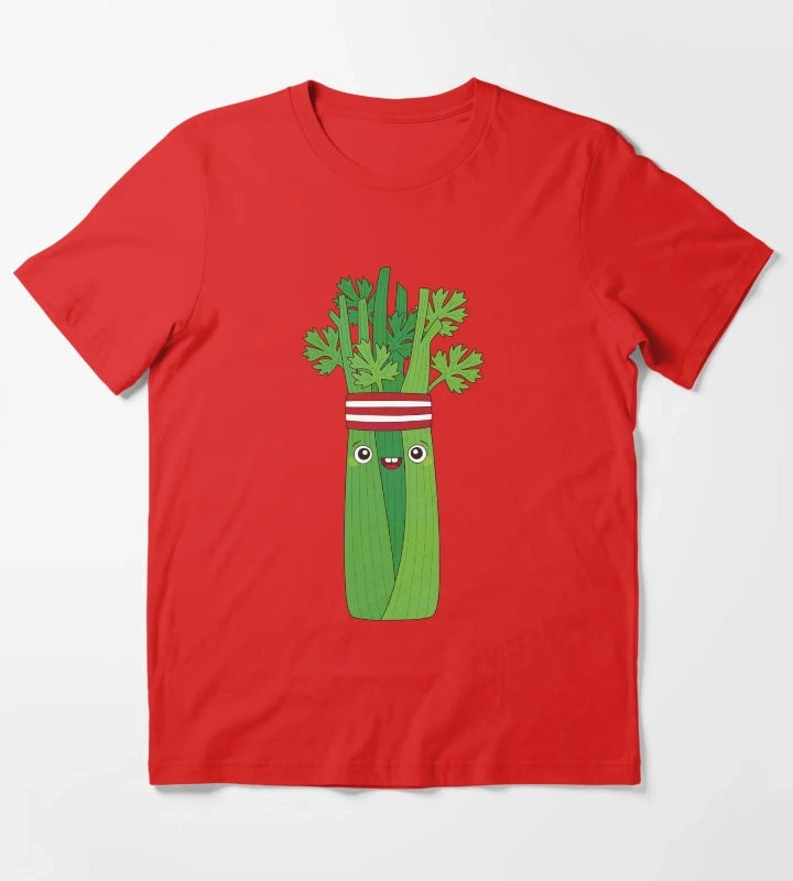 Jogging Celery in sweatband and Running Shoes T-Shirt Red