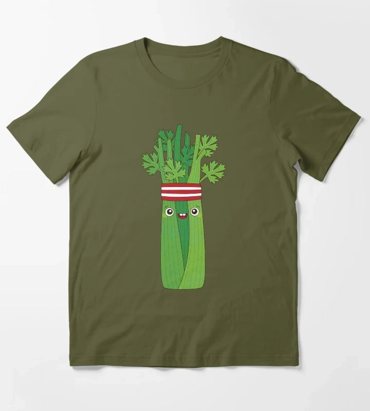 Jogging Celery in sweatband and Running Shoes T-Shirt Olive Green