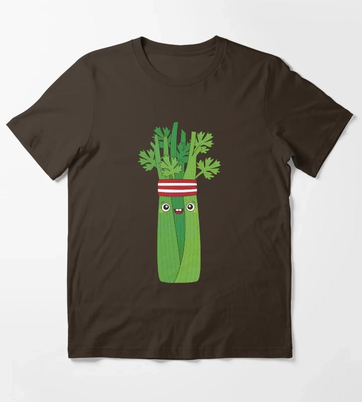 Jogging Celery in sweatband and Running Shoes T-Shirt Brown