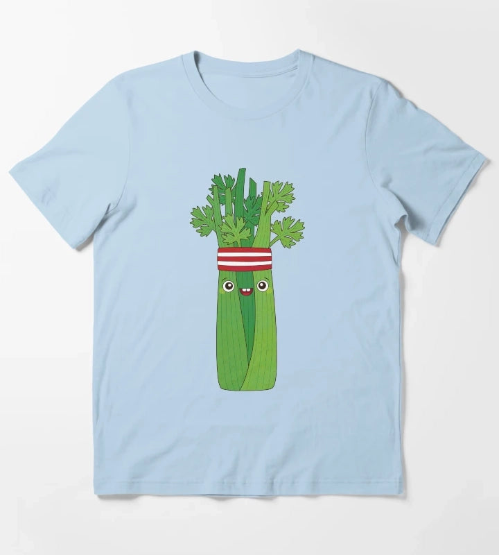 Jogging Celery in sweatband and Running Shoes T-Shirt Sky Blue