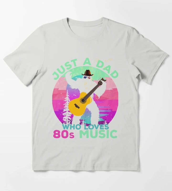 Just Dad Who Loves 80s Music Funny Retro Bigfoot Disco Lover T-Shirt Light Grey