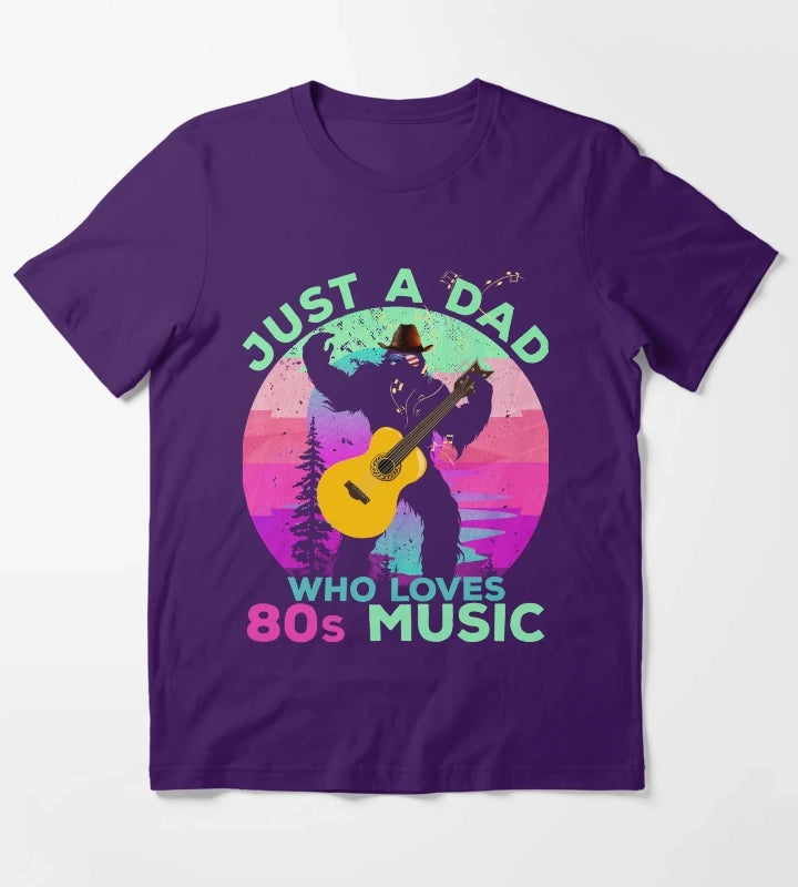 Just Dad Who Loves 80s Music Funny Retro Bigfoot Disco Lover T-Shirt Purple