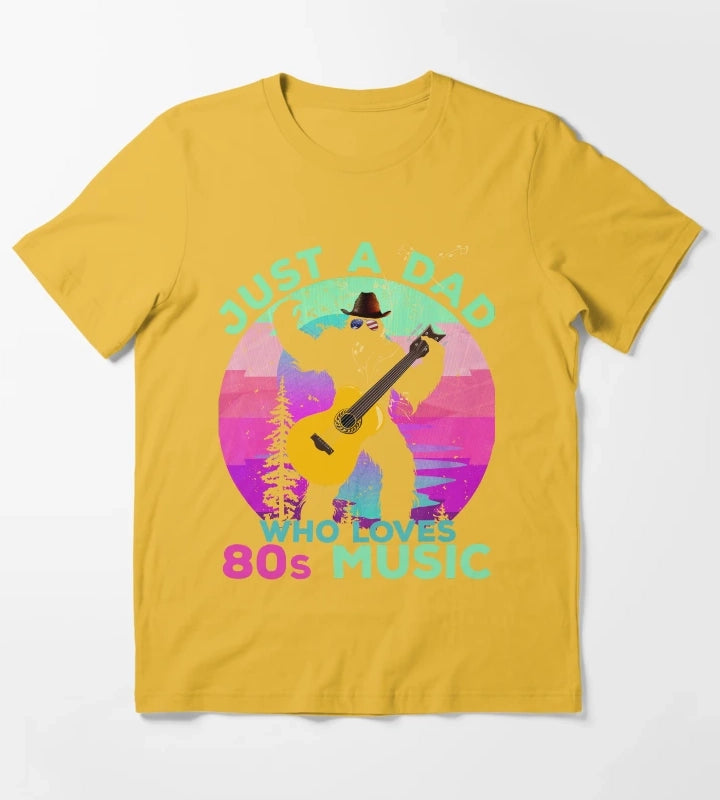 Just Dad Who Loves 80s Music Funny Retro Bigfoot Disco Lover T-Shirt Yellow