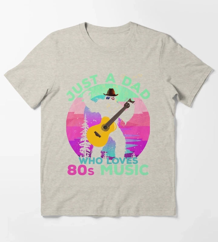 Just Dad Who Loves 80s Music Funny Retro Bigfoot Disco Lover T-Shirt Cream