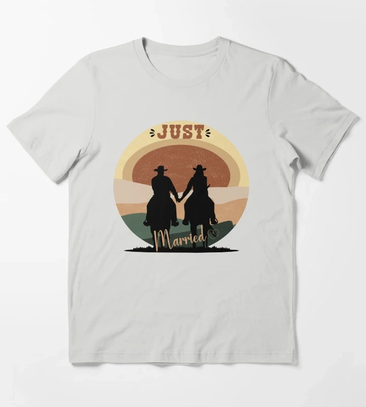 Just Married Cowboy Couple On Horseback T-Shirt Light Grey