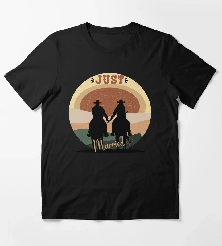 Just Married Cowboy Couple On Horseback T-Shirt