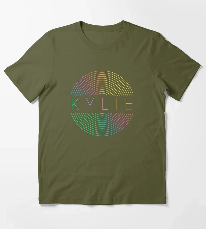 KYLIE MINOGUE Rainbow Vinyl Record T-Shirt Olive Green
