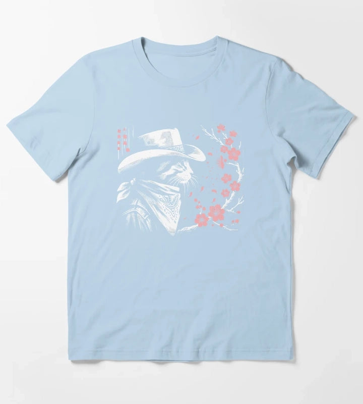 Kawaii Japanese Funny Cat Cowboy Cowgirl Meow Howdy Meowdy T-Shirt Sky Blue