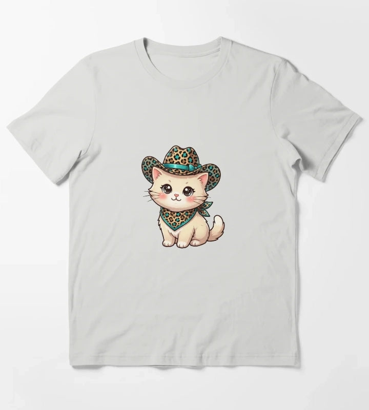 Kawaii Western Kitty T-Shirt Light Grey