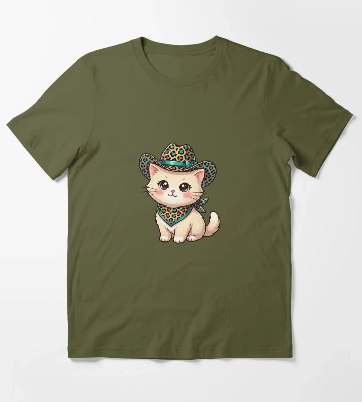 Kawaii Western Kitty T-Shirt Olive Green