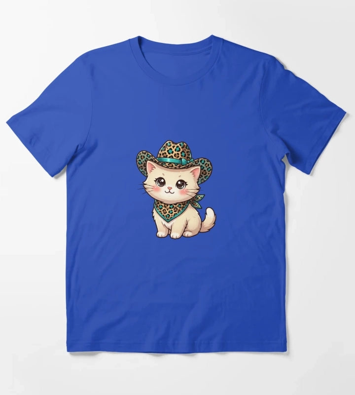 Kawaii Western Kitty T-Shirt Blue