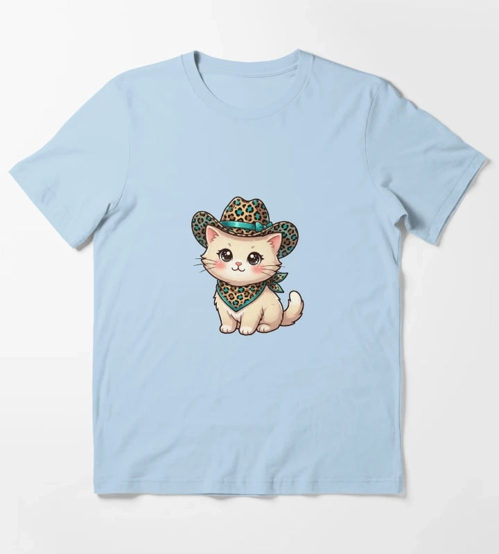 Kawaii Western Kitty T-Shirt Sky Blue