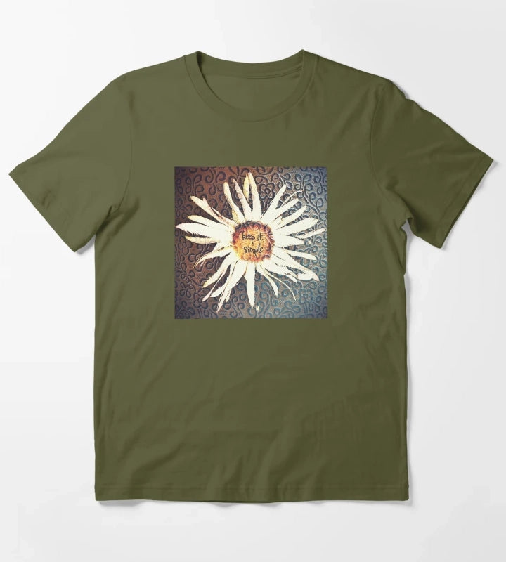 Keep It Simple Daisy Design T-Shirt Olive Green