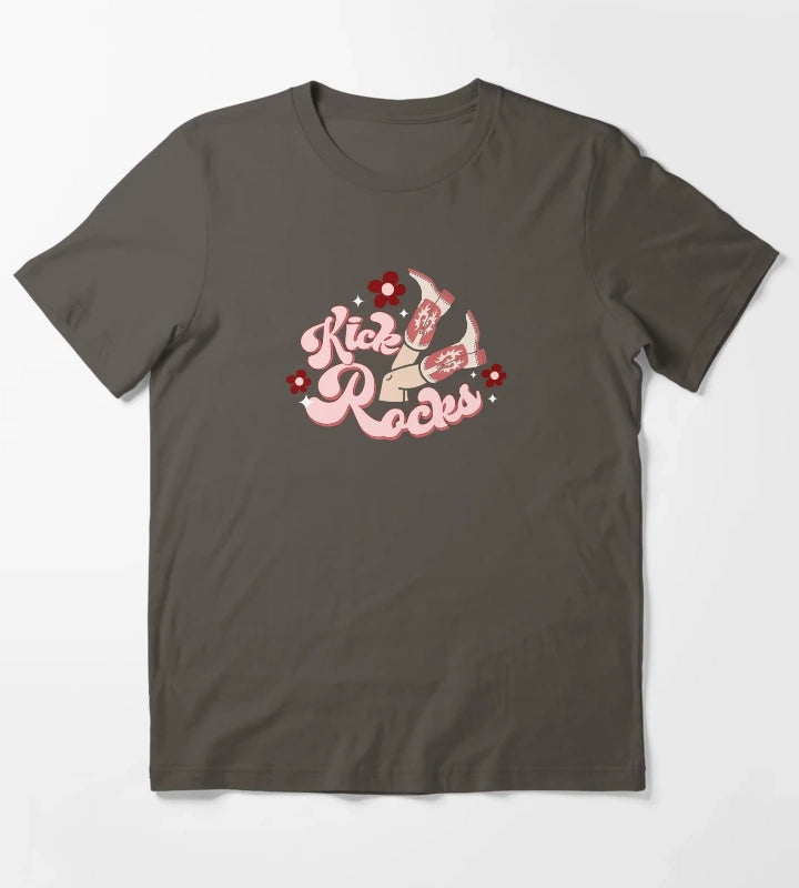 Kick Rocks Cowgirl Legs With Boots Retro Style T-Shirt Dark Grey