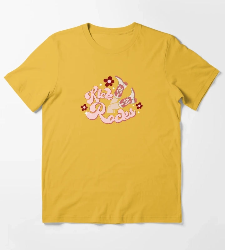 Kick Rocks Cowgirl Legs With Boots Retro Style T-Shirt Yellow