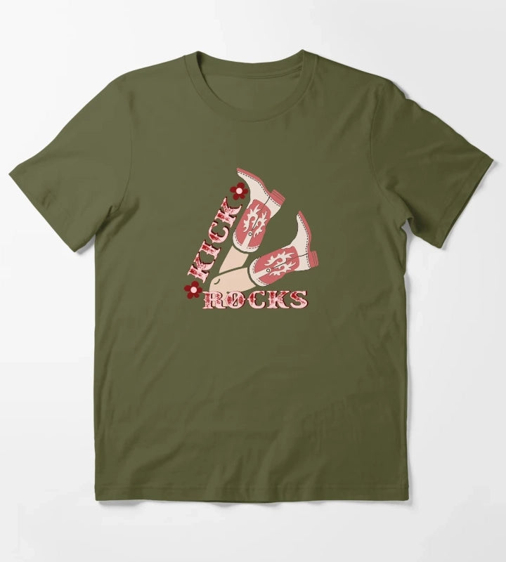 Kick Rocks Cowgirl Legs With Boots T-Shirt Olive Green