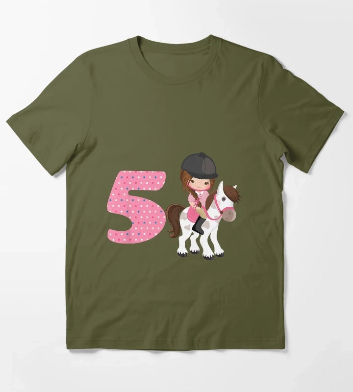 Kids 5 Year Old Cowgirl Birthday T-Shirt Olive Green
