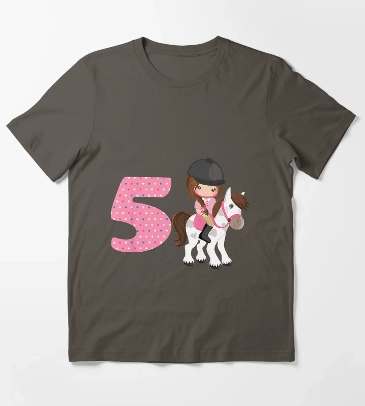 Kids 5 Year Old Cowgirl Birthday T-Shirt Dark Grey