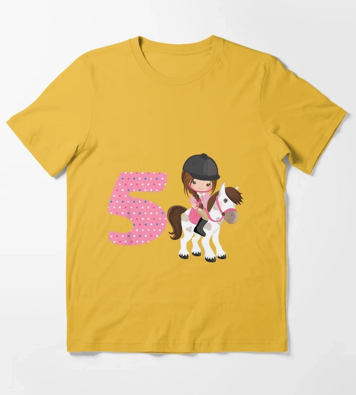 Kids 5 Year Old Cowgirl Birthday T-Shirt Yellow