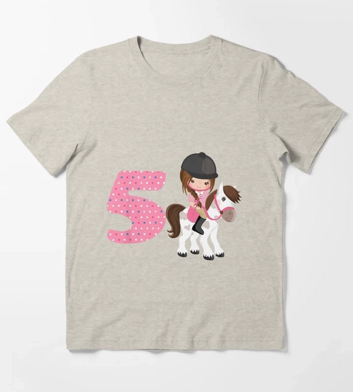 Kids 5 Year Old Cowgirl Birthday T-Shirt Cream