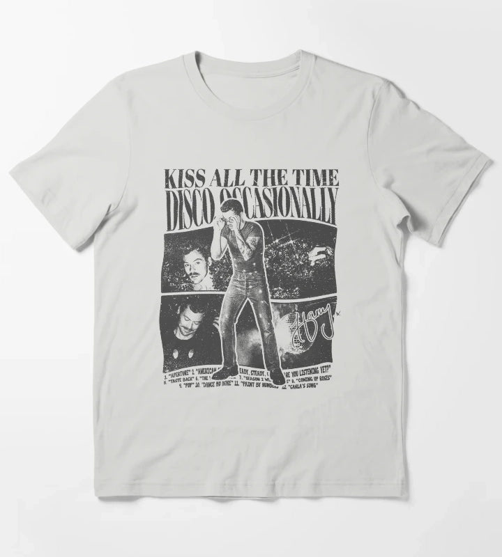Kiss All The Time Disco Design T-Shirt Light Grey