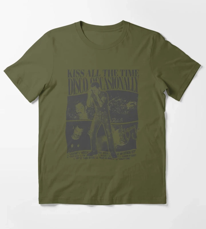 Kiss All The Time Disco Design T-Shirt Olive Green