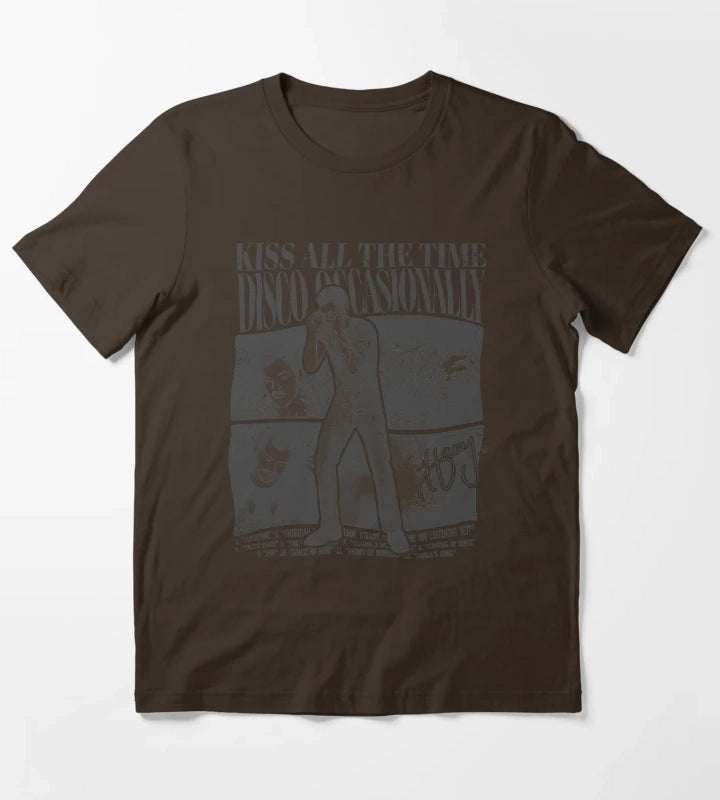 Kiss All The Time Disco Design T-Shirt Brown