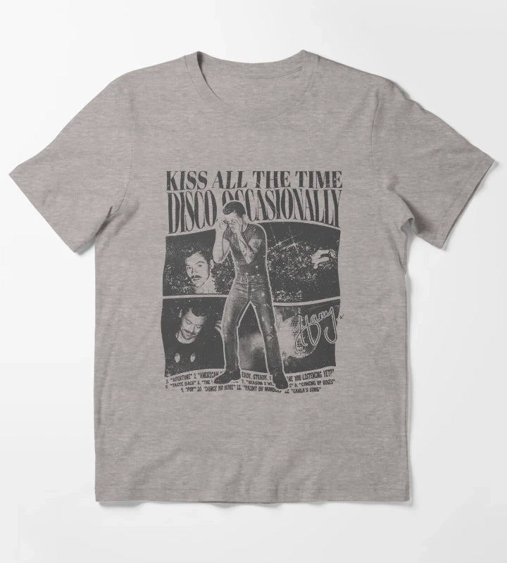Kiss All The Time Disco Design T-Shirt Heather Grey