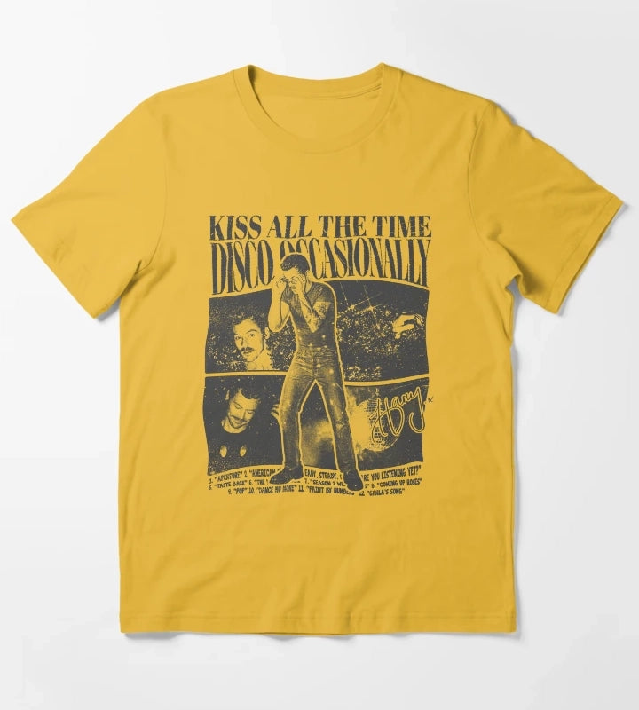 Kiss All The Time Disco Design T-Shirt Yellow