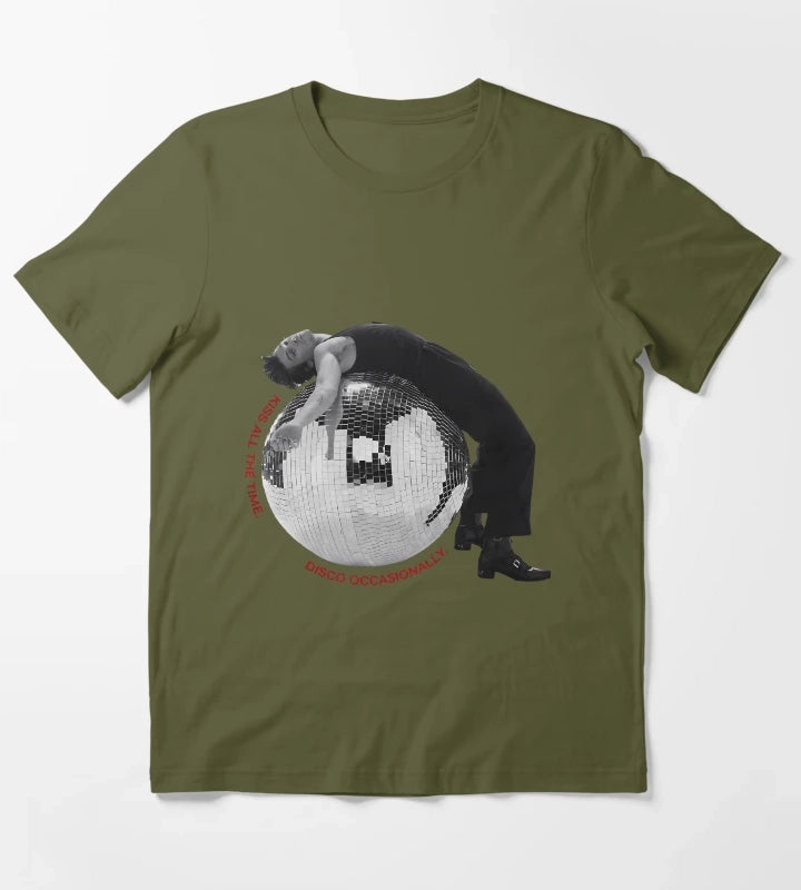 Kiss All The Time Disco Occasionally Disco T-Shirt Olive Green