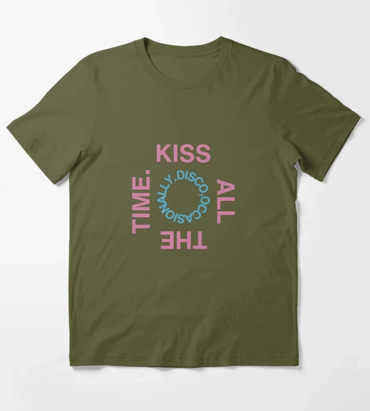 Kiss all the time Album Design T-Shirt Olive Green
