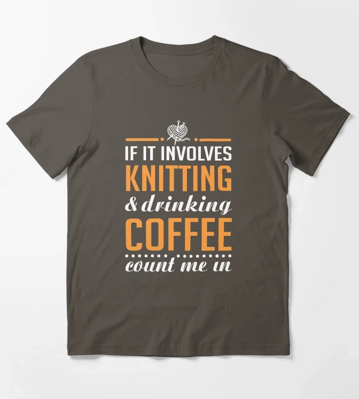 Knitting and Drinking Coffee T-Shirt Dark Grey