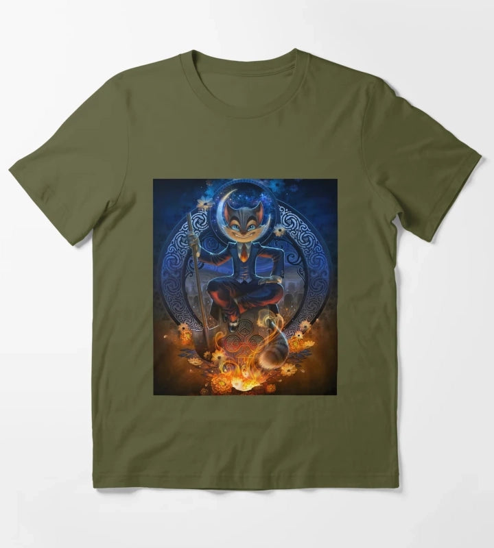 Lackadaisy Cute Cat T-Shirt Olive Green