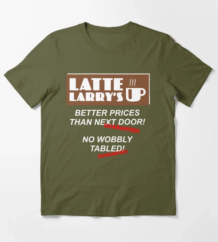 Latte Larrys Coffee Shop T-Shirt Olive Green