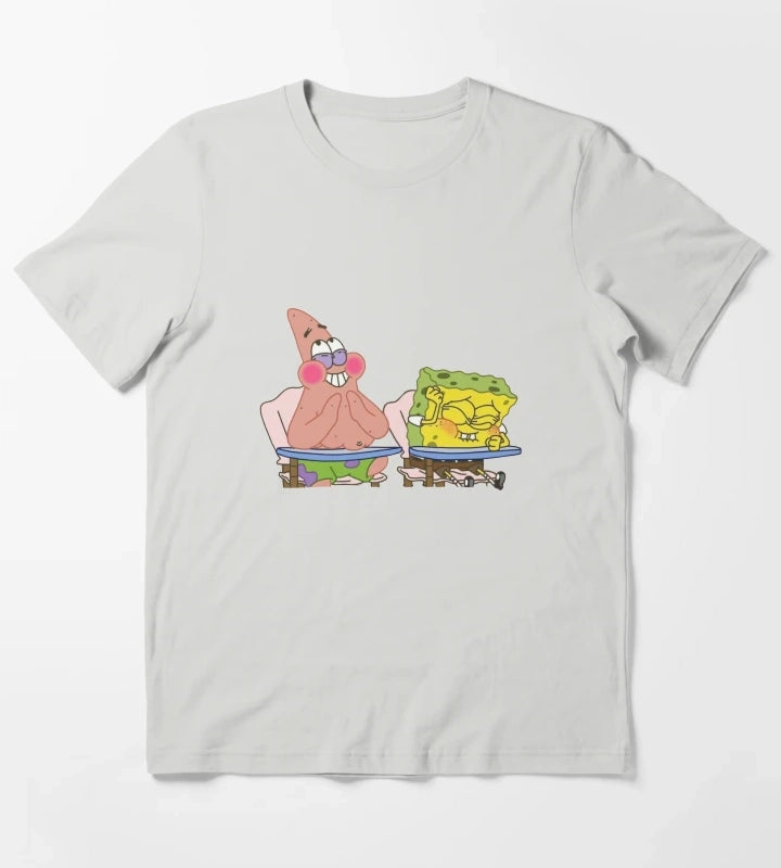 Laughing Spongebob and Patrick T-Shirt Light Grey