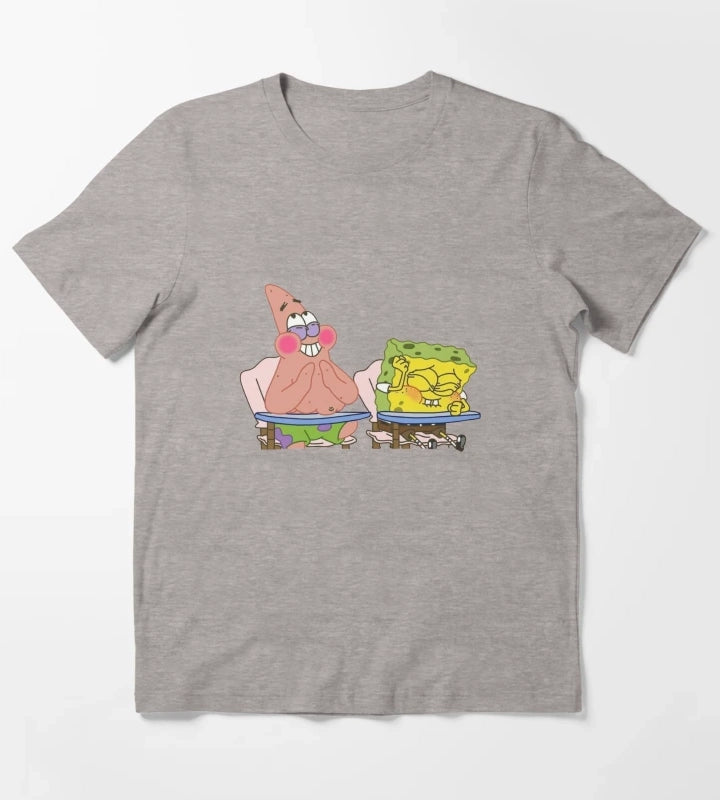 Laughing Spongebob and Patrick T-Shirt Heather Grey