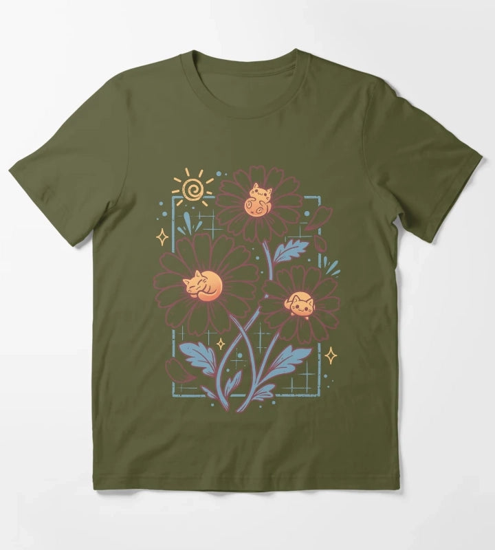 Lazy Daisy Cats T-Shirt Olive Green