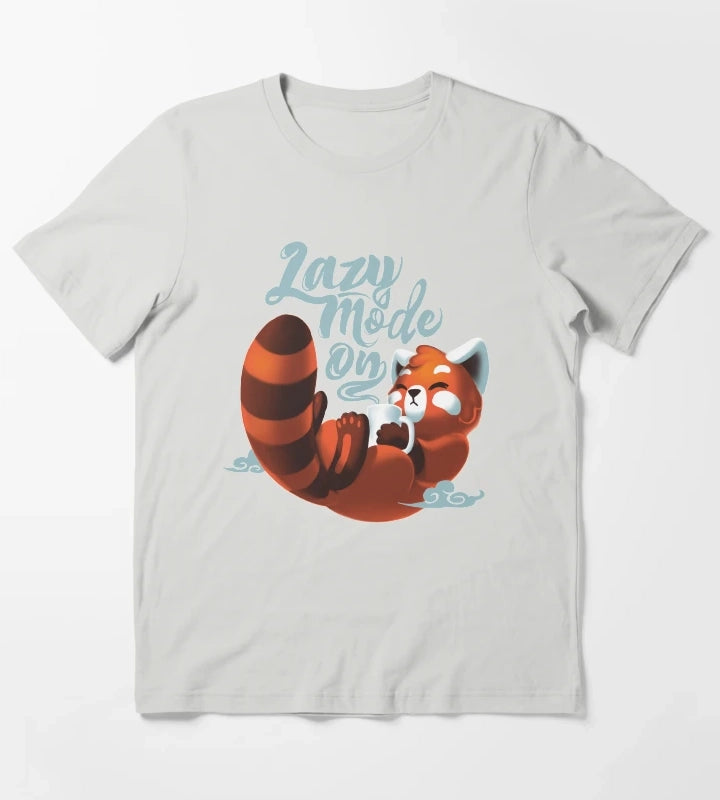 Lazy mode ON Cute Red Panda Fluffy Coffe Animal T-Shirt Light Grey