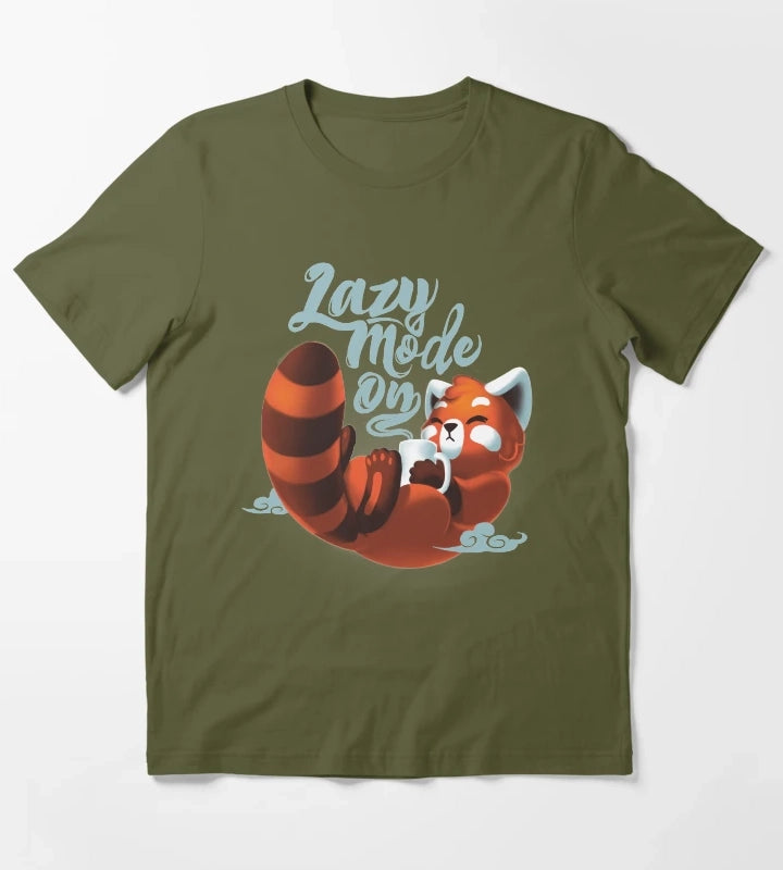 Lazy mode ON Cute Red Panda Fluffy Coffe Animal T-Shirt Olive Green