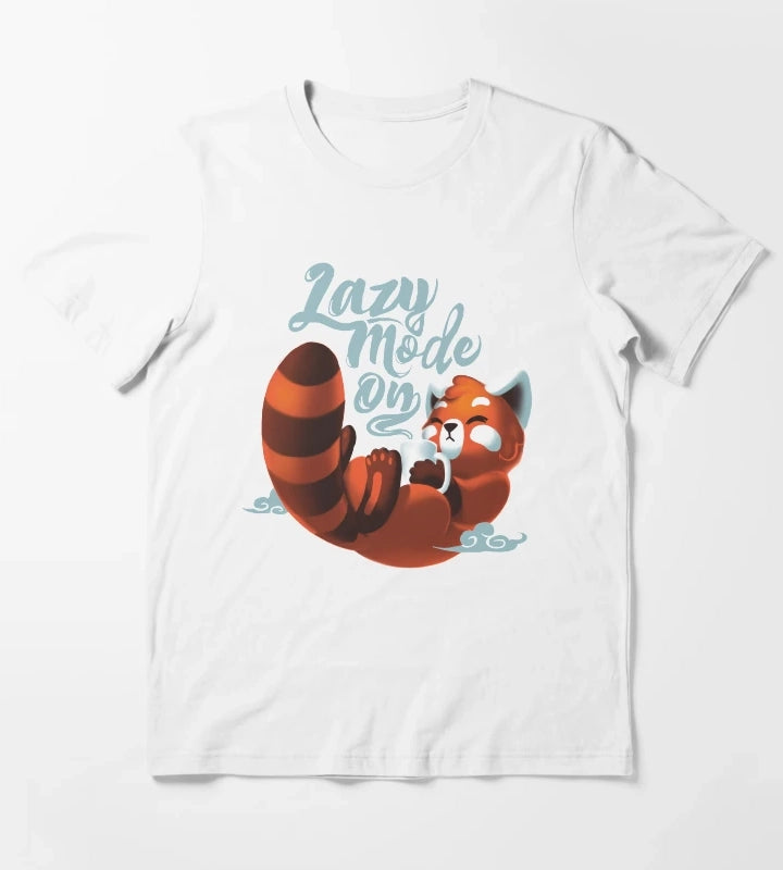 Lazy mode ON Cute Red Panda Fluffy Coffe Animal T-Shirt White