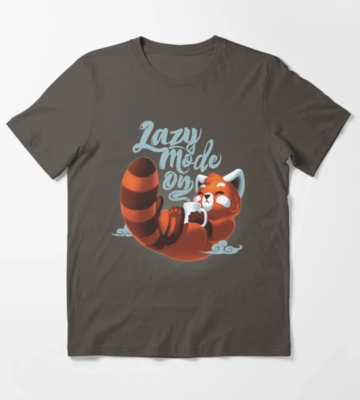 Lazy mode ON Cute Red Panda Fluffy Coffe Animal T-Shirt Dark Grey