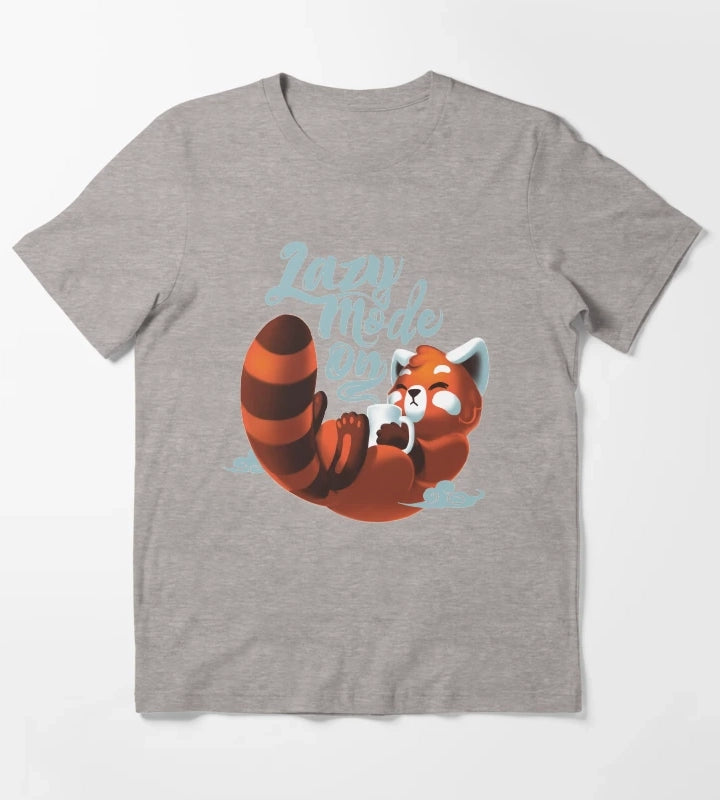 Lazy mode ON Cute Red Panda Fluffy Coffe Animal T-Shirt Heather Grey