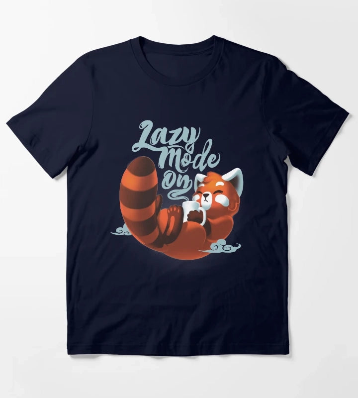 Lazy mode ON Cute Red Panda Fluffy Coffe Animal T-Shirt Navy