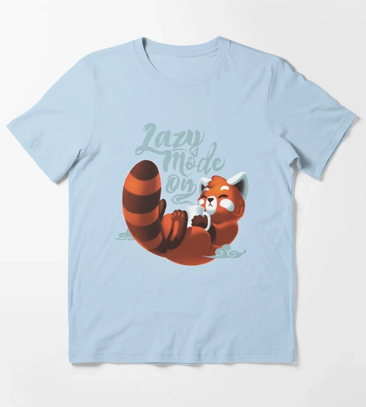 Lazy mode ON Cute Red Panda Fluffy Coffe Animal T-Shirt Sky Blue