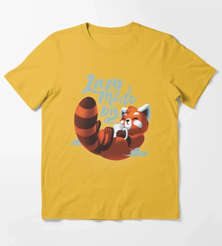 Lazy mode ON Cute Red Panda Fluffy Coffe Animal T-Shirt Yellow