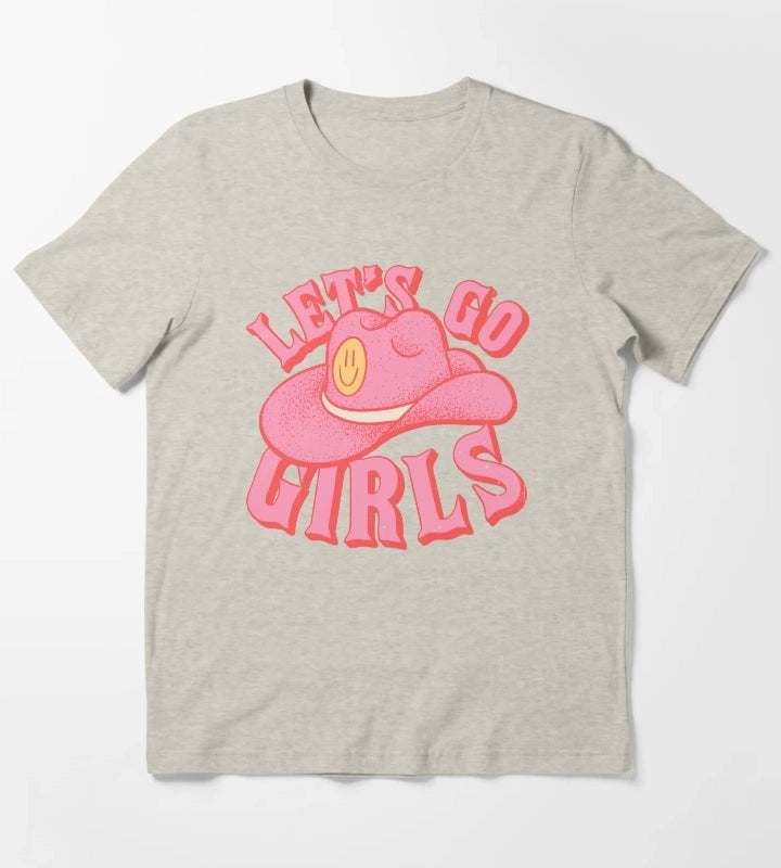 Lets Go Girls Pink Cowboy Cowgirl Rodeo Hat Preppy Aesthetic Bachelorette Party HOWDY YALL White Background T-Shirt Cream