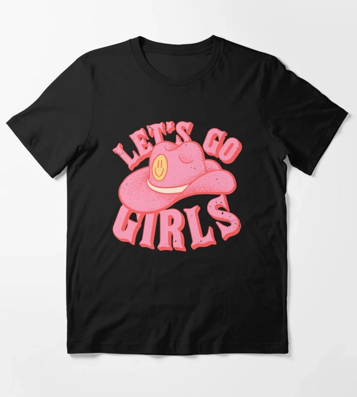 Lets Go Girls Pink Cowboy Cowgirl Rodeo Hat Preppy Aesthetic Bachelorette Party HOWDY YALL White Background T-Shirt