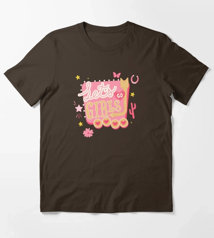 Lets Go Girls Pink Cowgirl Aesthetic T-Shirt Brown