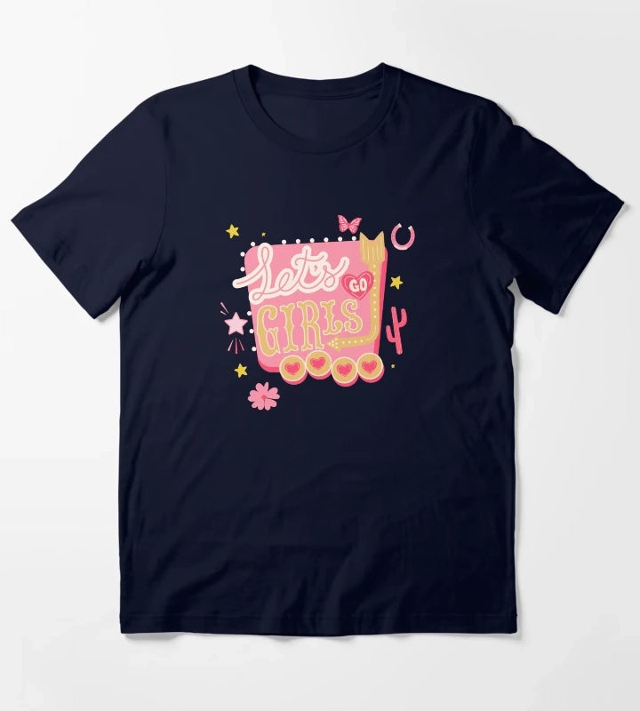 Lets Go Girls Pink Cowgirl Aesthetic T-Shirt Navy
